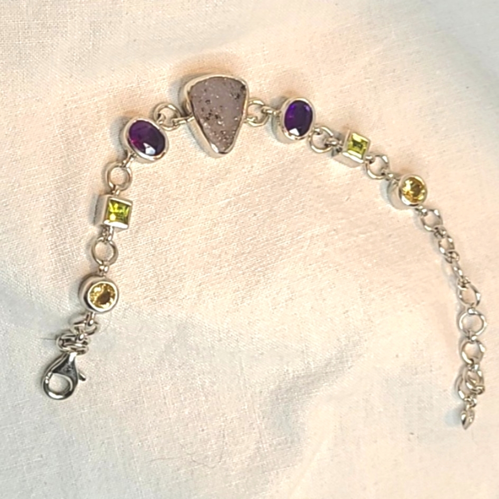 Unique Estate .925 Sterling Multi Gemstone Bracel… - image 6